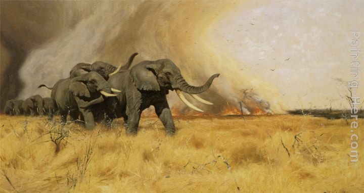 Elephants Moving Before a Veldt Fire painting - Wilhelm Kuhnert Elephants Moving Before a Veldt Fire art painting